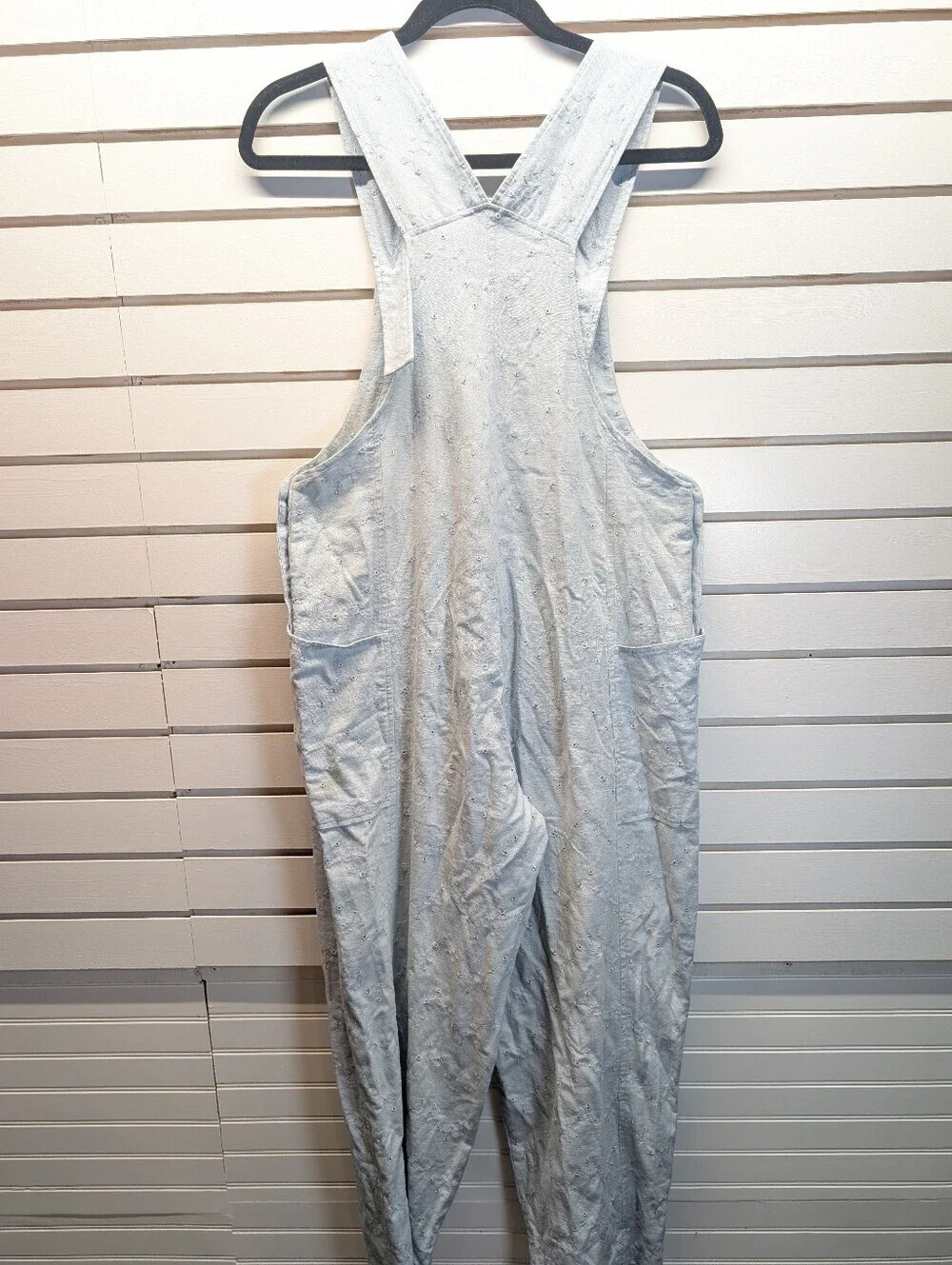 April Cornell Vintage Linen Blend Eyelet Cottagecore Slate Blue Overalls XS EUC